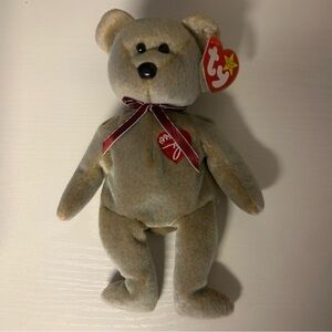 TY Signature Tan Stuffed Bear with Red Bow